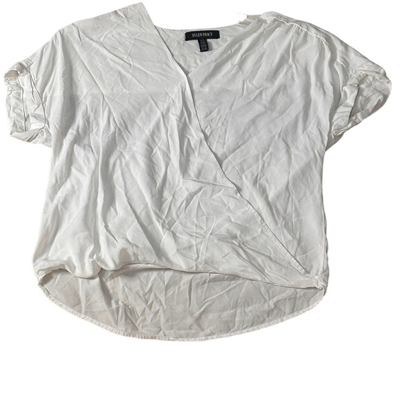 Ellen Tracy White Short Sleeve Surplice Blouse - Picture 2 of 3